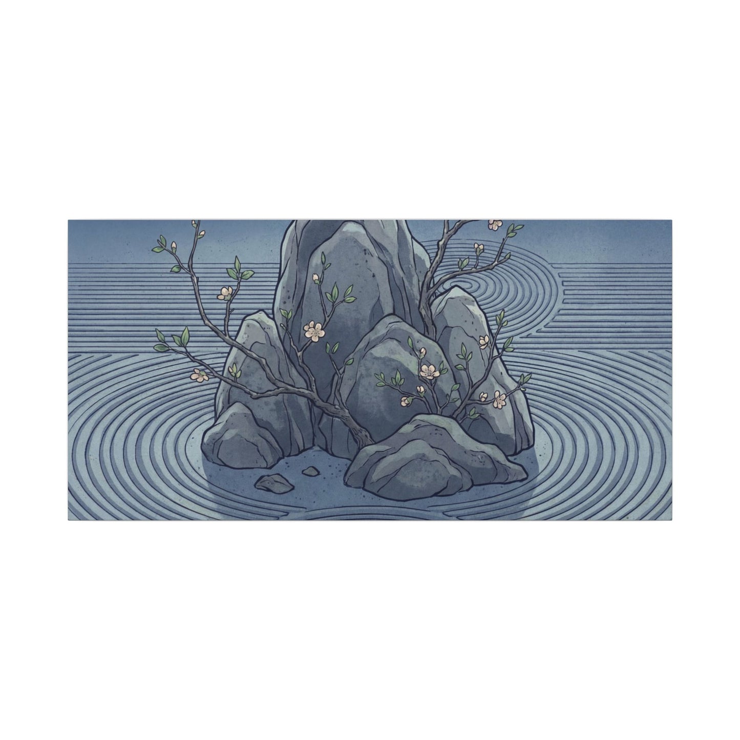Spring Rock Garden Ukiyo E Inspired Canvas Art | Tranquil Decor