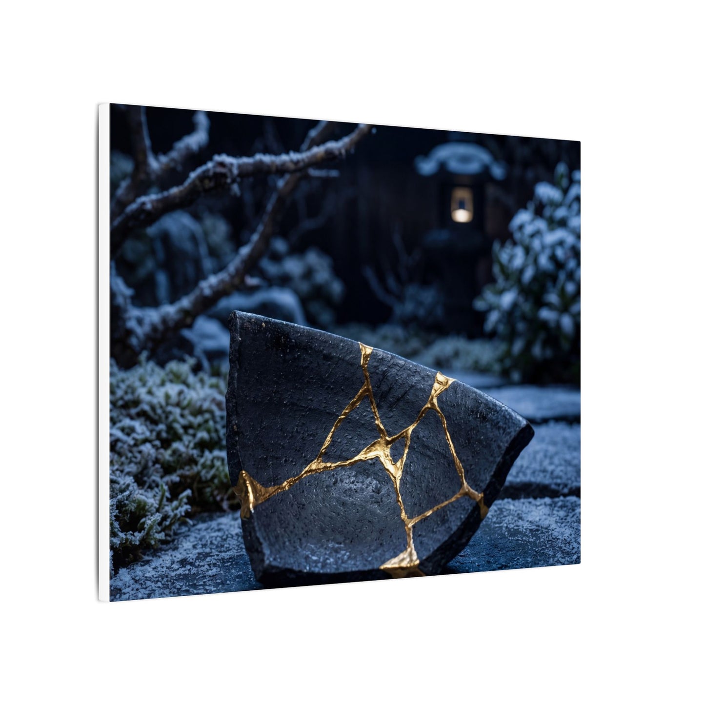 Moonlit Garden Winter Canvas Art | Kintsugi Artful Design