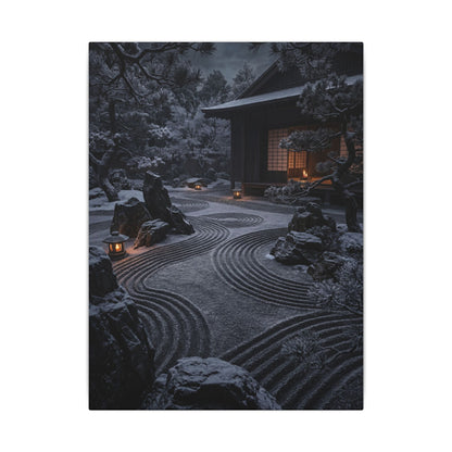 Candlelight Rock Garden Canvas Art - Dark Japandi Fukinsei