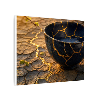 Golden Hour Cracked Earth Canvas Art - Kintsugi Fukinsei