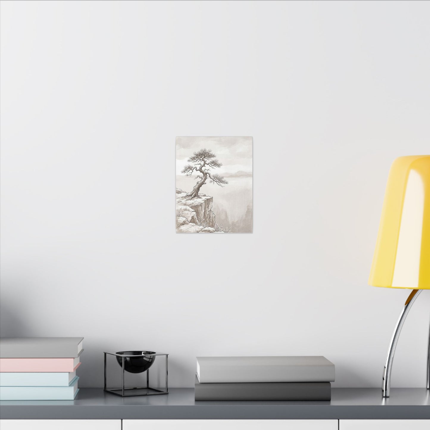 Neutral Pine Tree Canvas Art - Minimal Line Japandi