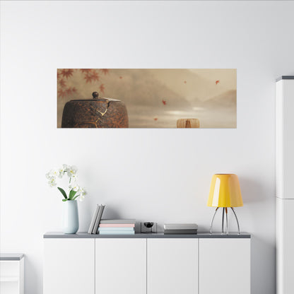 Tea Ceremony Canvas Art | Autumn Kintsugi Gold Vein Art