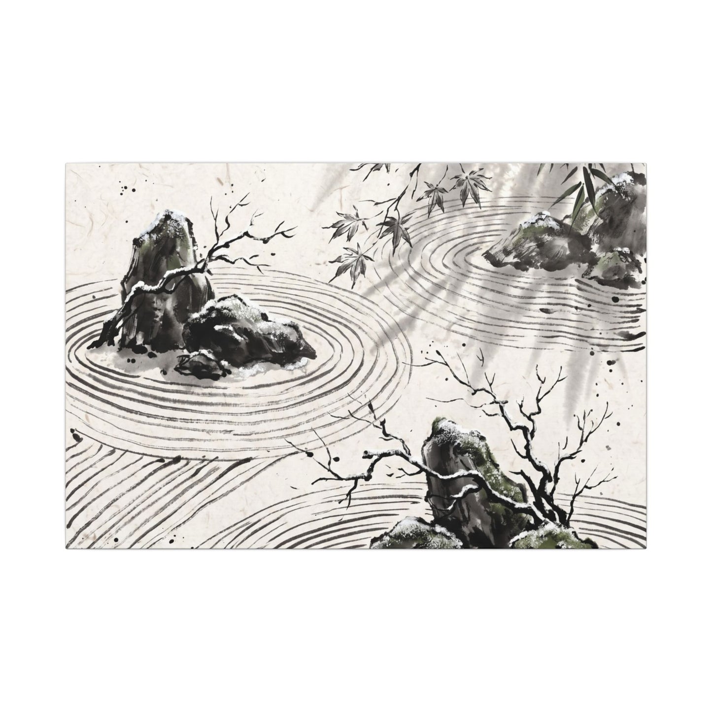 Rock Garden Canvas Art | Winter Zen Sumi E Art