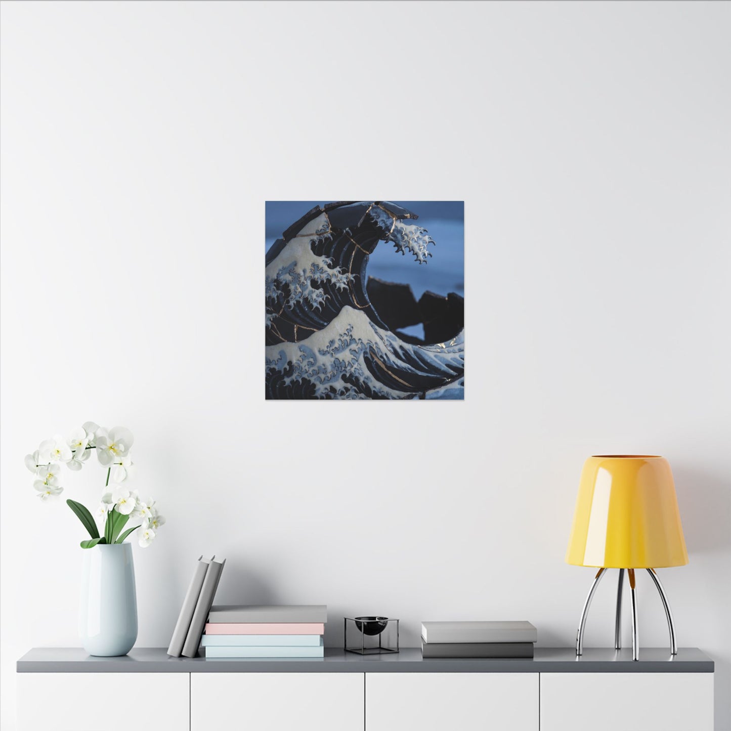 Ocean Wave Canvas Art | Winter Kintsugi Gold Repair Art