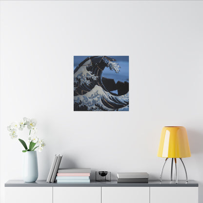 Ocean Wave Canvas Art | Winter Kintsugi Gold Repair Art