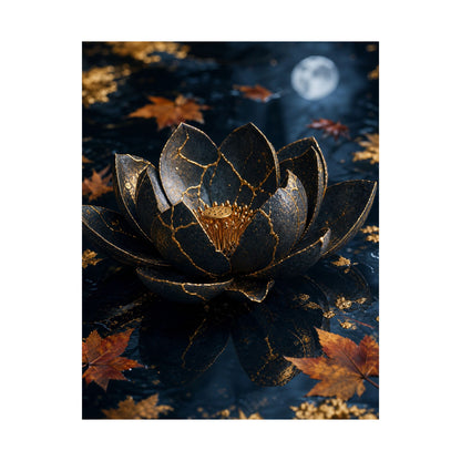 Kintsugi Lotus Flower in Moonlight | Gold Repair Wall Art Print
