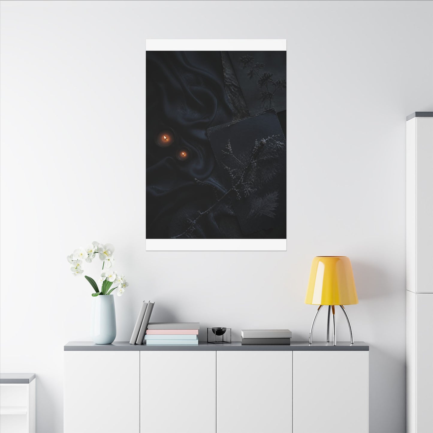 Candlelight Silk Drape Canvas Art - Dark Japandi Kanso