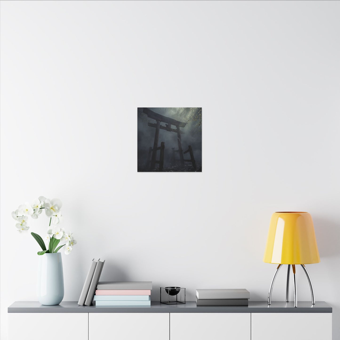 Dark Japandi Torii Gate in Dappled | Moody Minimal Canvas Art