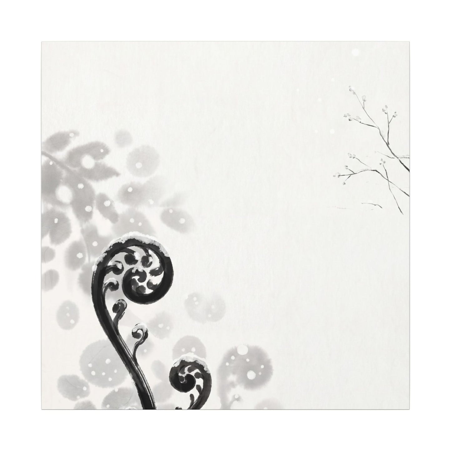 Winter Fern Unfurling Ukiyo E Inspired Canvas Art | Peaceful Decor