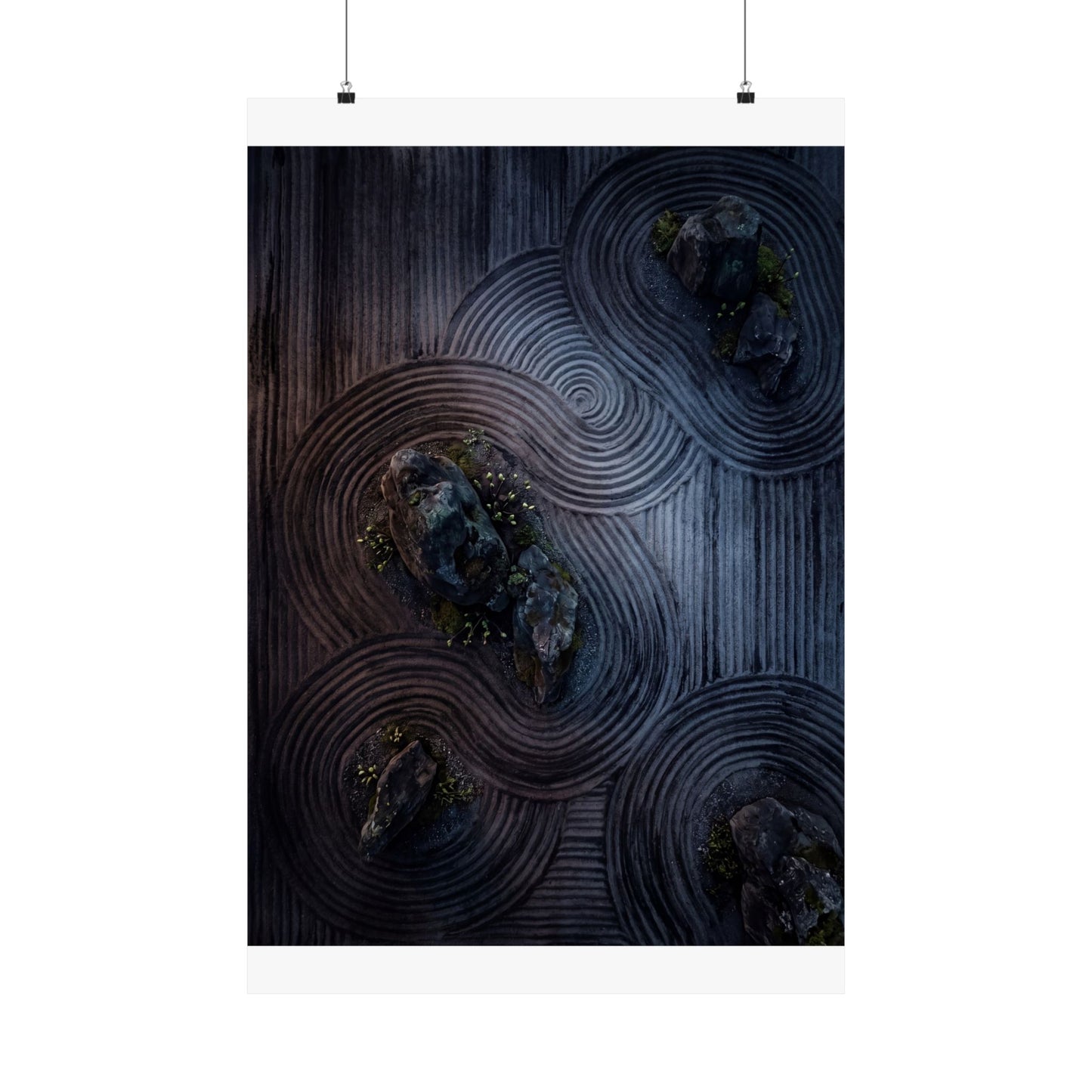 Dawn Rock Garden Wall Art Print - Dark Japandi Kanso