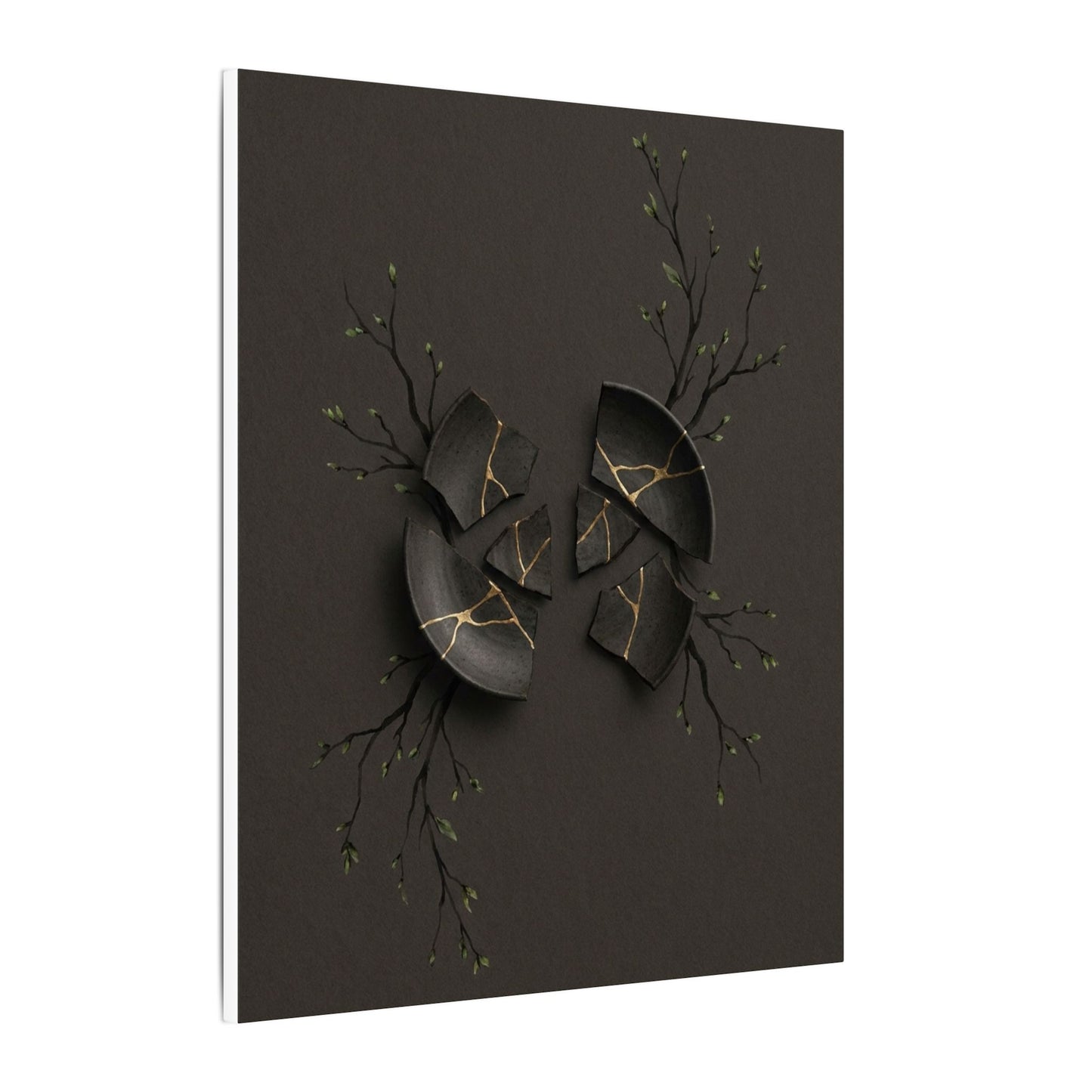 Sophisticated Broken Pottery Canvas Art - Charcoal Ink Dark Japandi