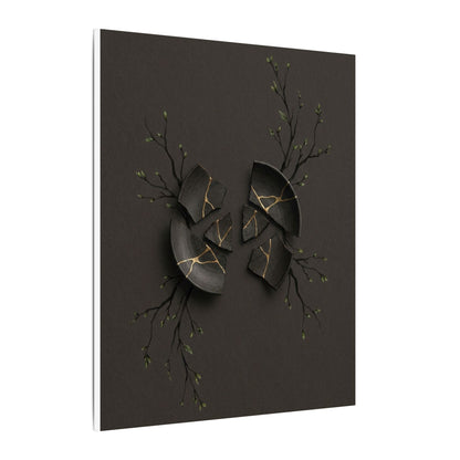 Sophisticated Broken Pottery Canvas Art - Charcoal Ink Dark Japandi