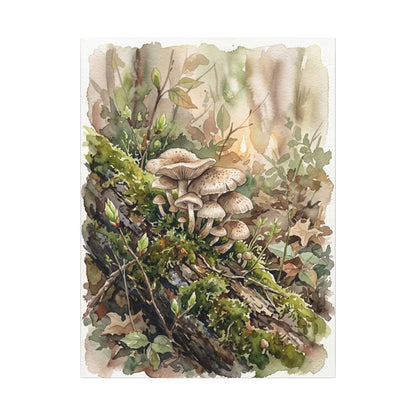 Wild Mushrooms Canvas Art | Spring Japandi Watercolor Art