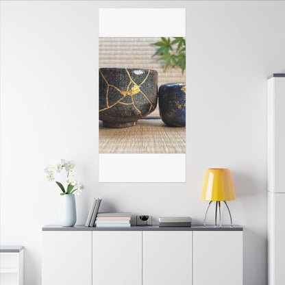 Tea Ceremony Crackle Gold Canvas Art | Philosophical Kintsugi Art