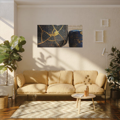 Tea Ceremony Crackle Gold Canvas Art | Philosophical Kintsugi Art