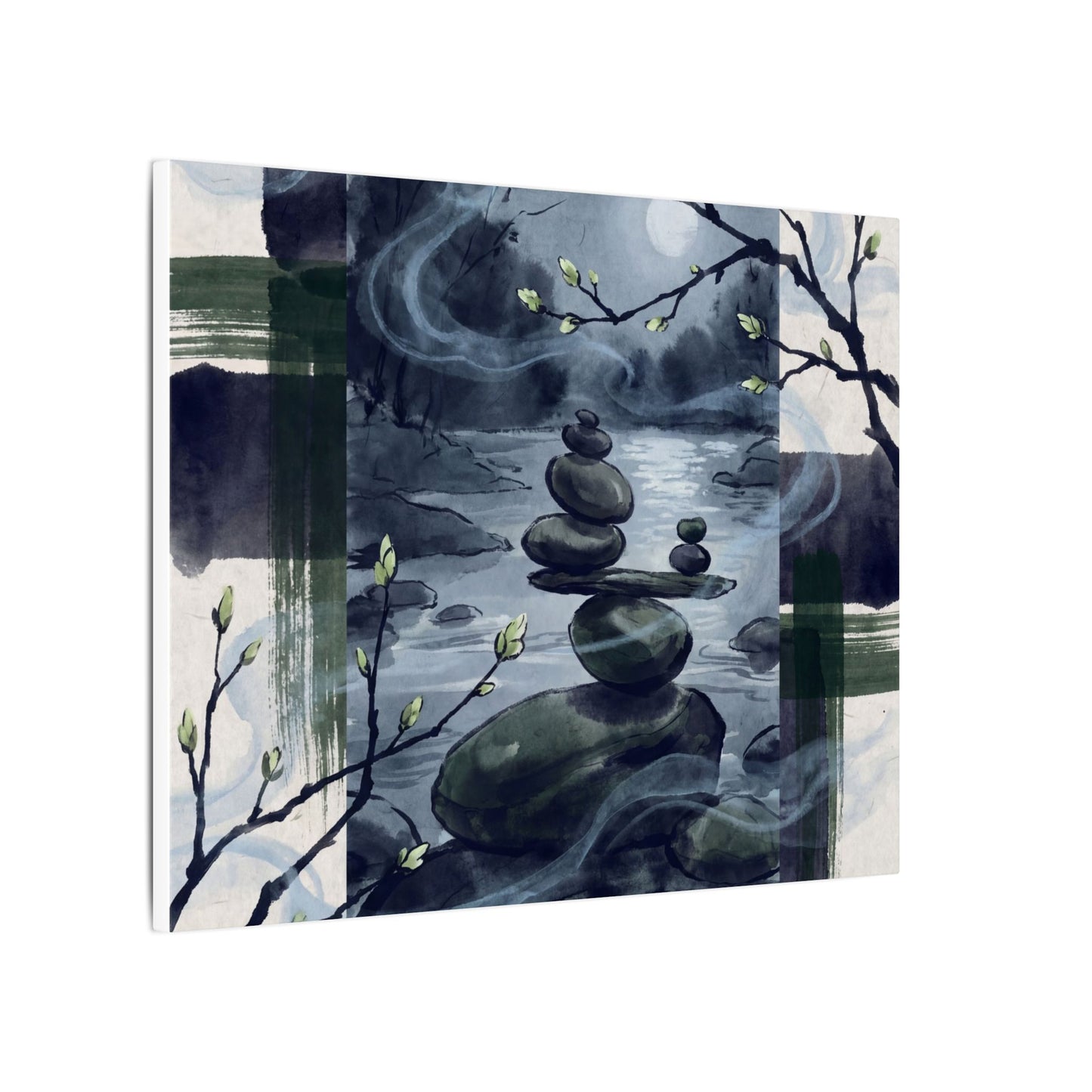 Moonlight River Stones Canvas Art - Zen Shibui
