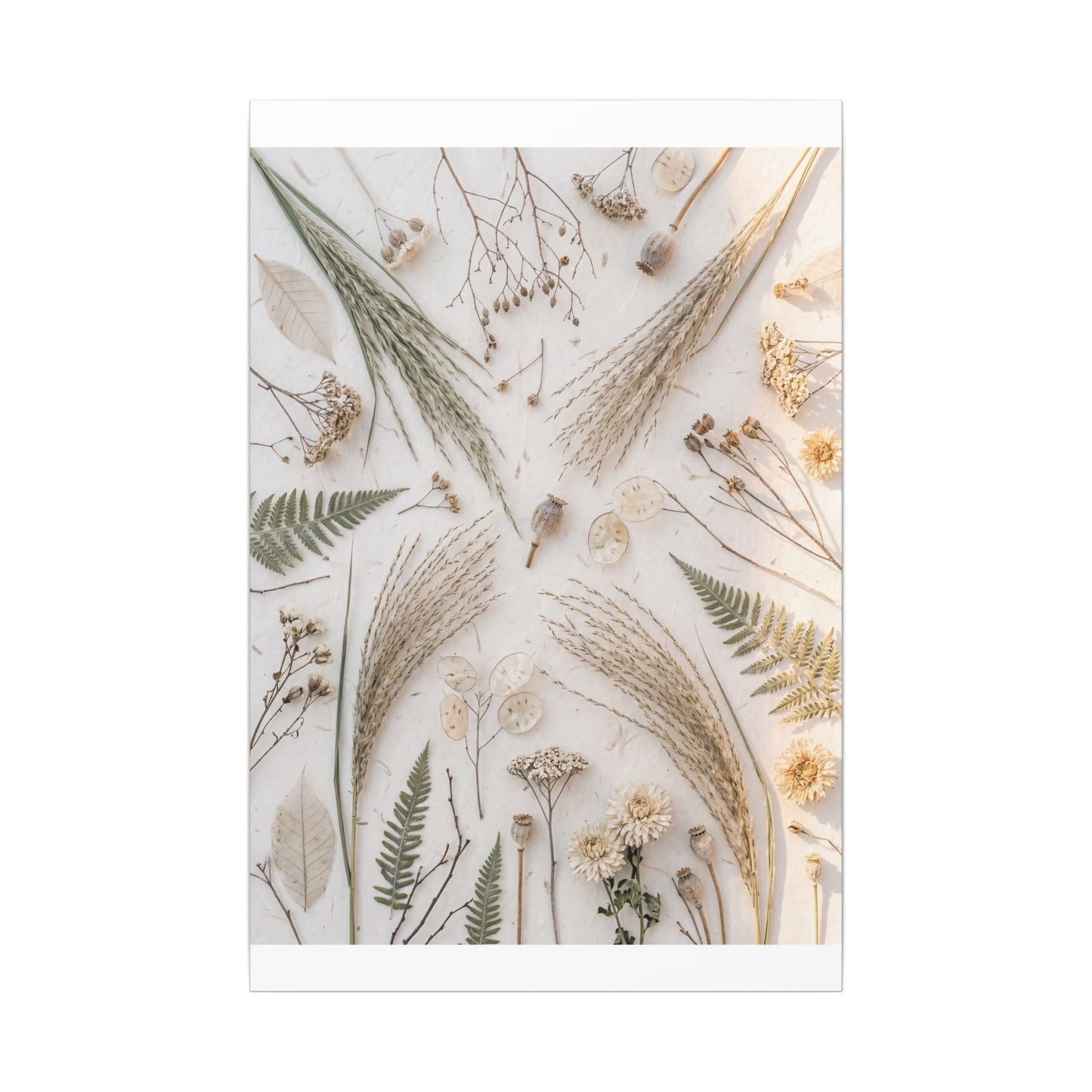 Elegant Dried Flowers Canvas Art - Japanese Pattern Japandi