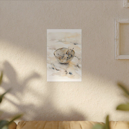 Ceramic Bowl Canvas Art | Winter Japandi Watercolor Art