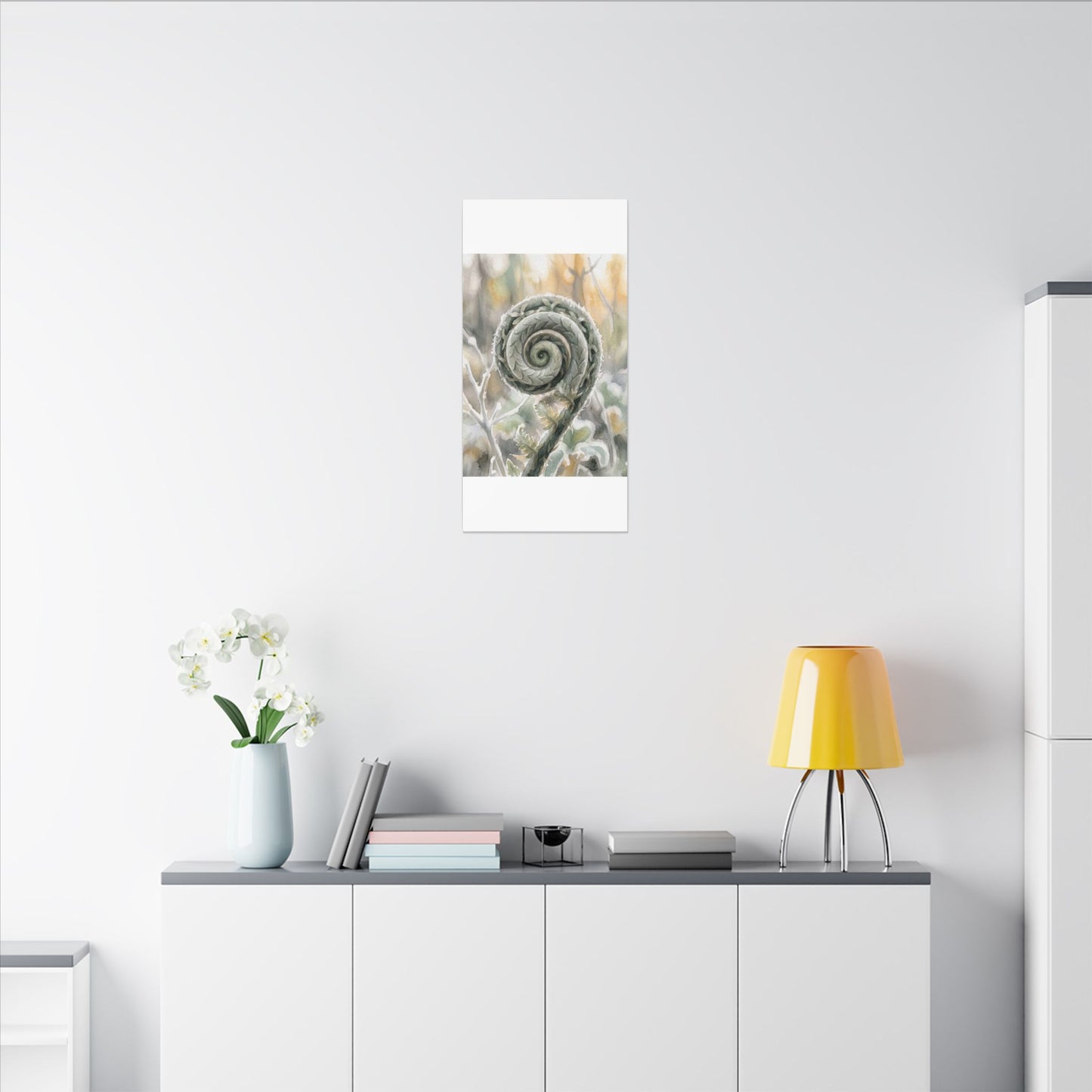 Winter Fern Unfurling Watercolor Canvas Art | Cozy Decor