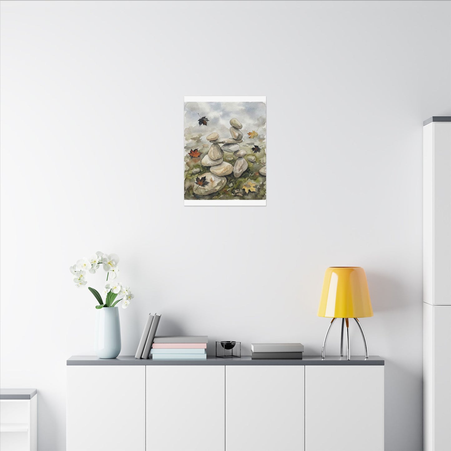 Overcast River Stones Canvas Art - Japandi Fukinsei