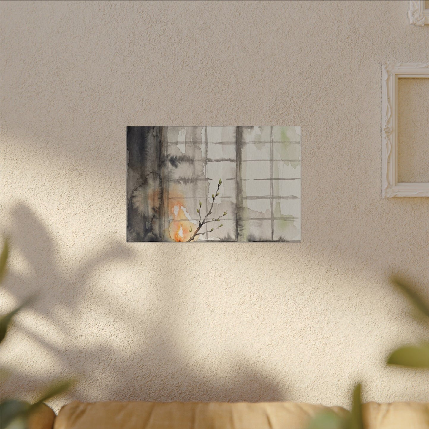 Shoji Screen Canvas Art | Spring Japandi Watercolor Art