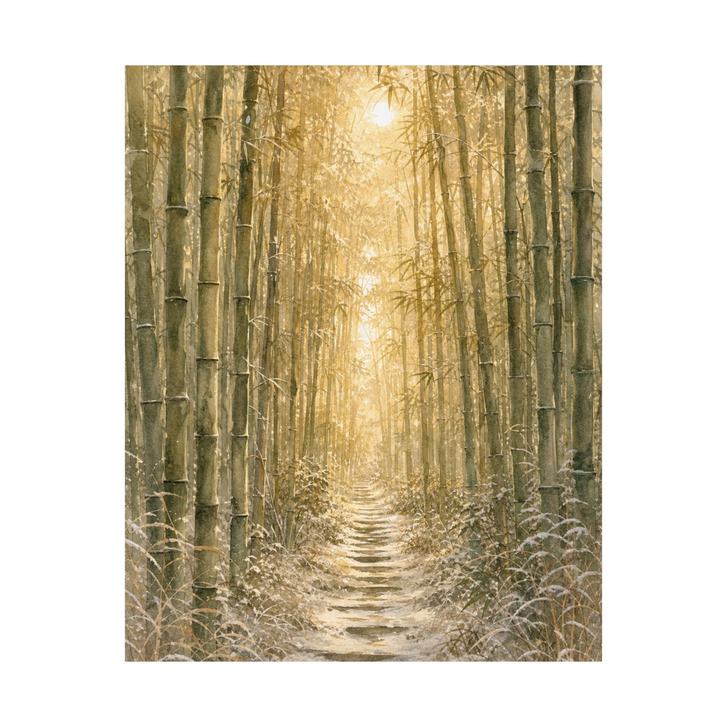 Japandi Bamboo Grove in Golden Hour | Watercolor Wall Art Print