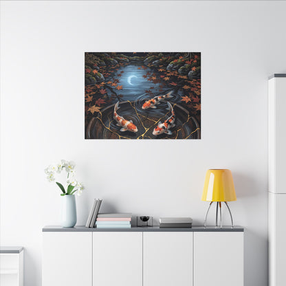 Koi Pond Canvas Art | Autumn Kintsugi Gold Repair Art