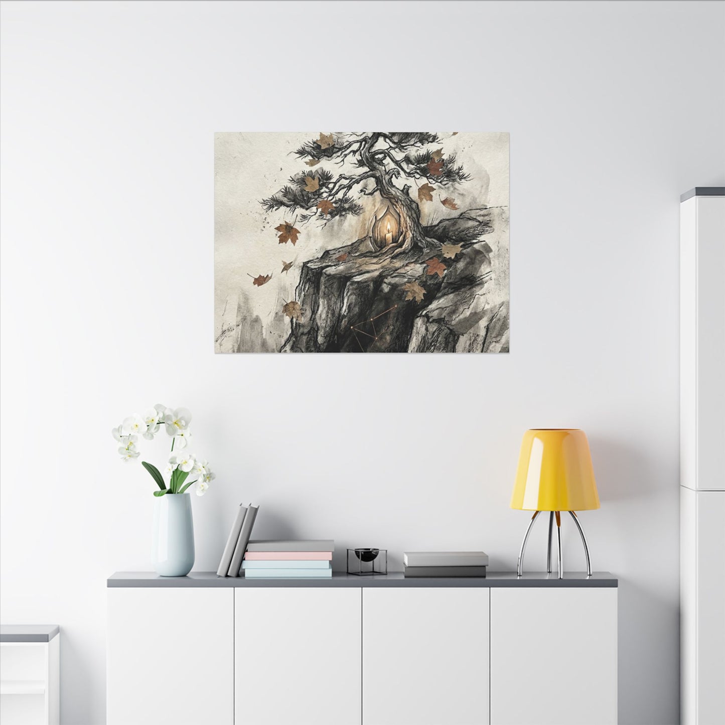 Pine Tree Autumn Canvas Art | Japandi Earthy Design