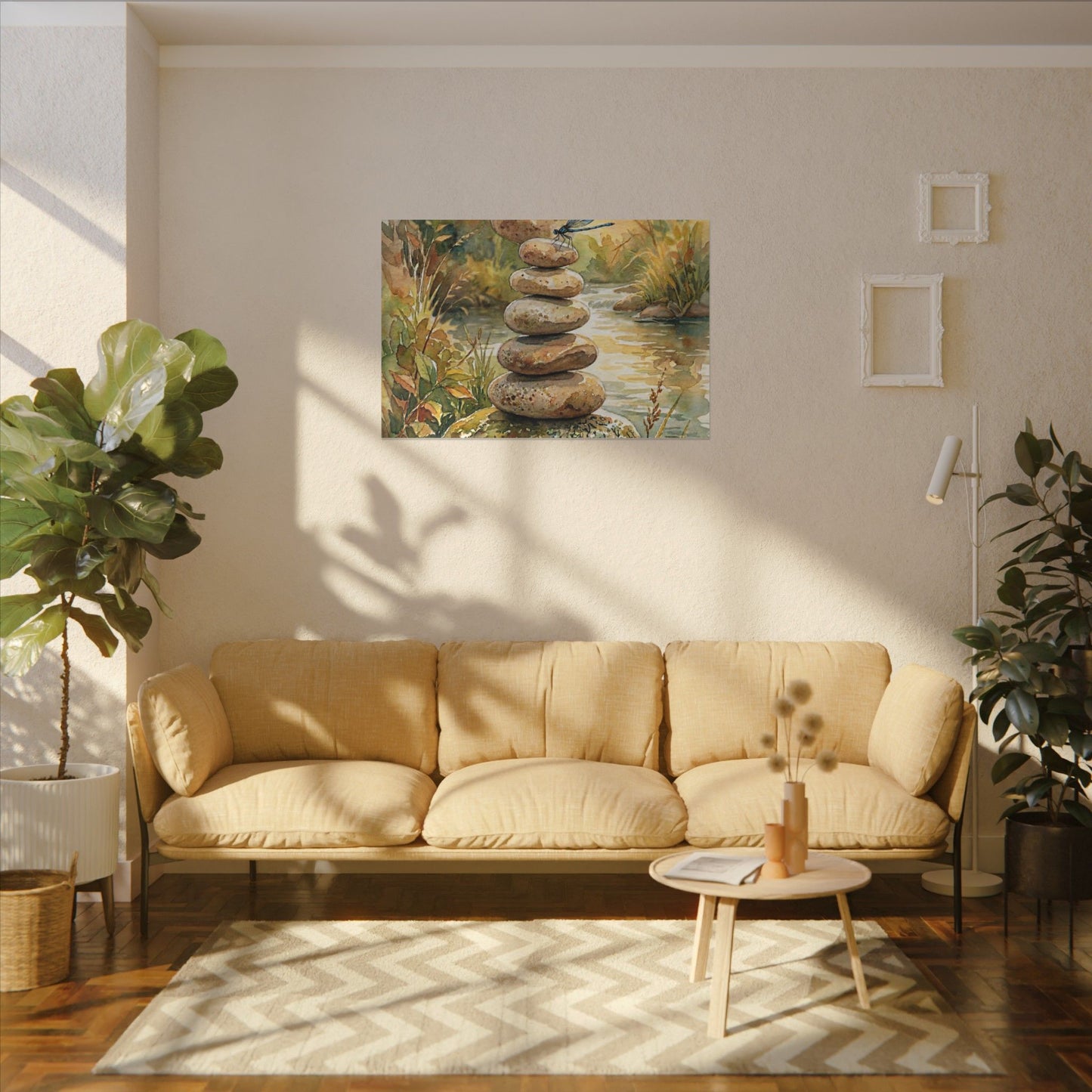 River Stones Summer Canvas Art | Japandi Cozy Design