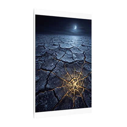 Moonlight Cracked Earth Canvas Art - Kintsugi Mono No Aware