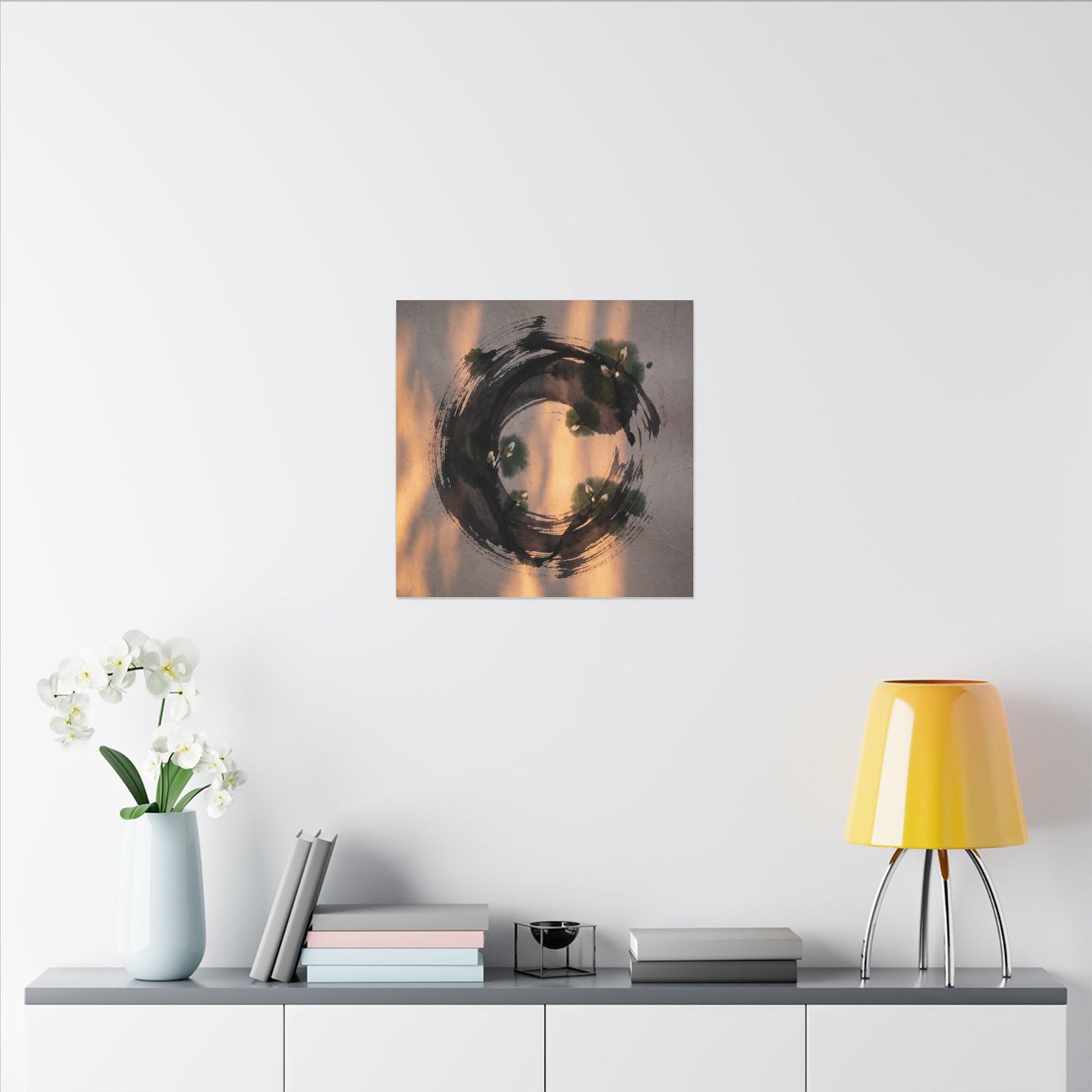 Ink Brushstroke Spring Canvas Art | Dark Japandi Bold Design