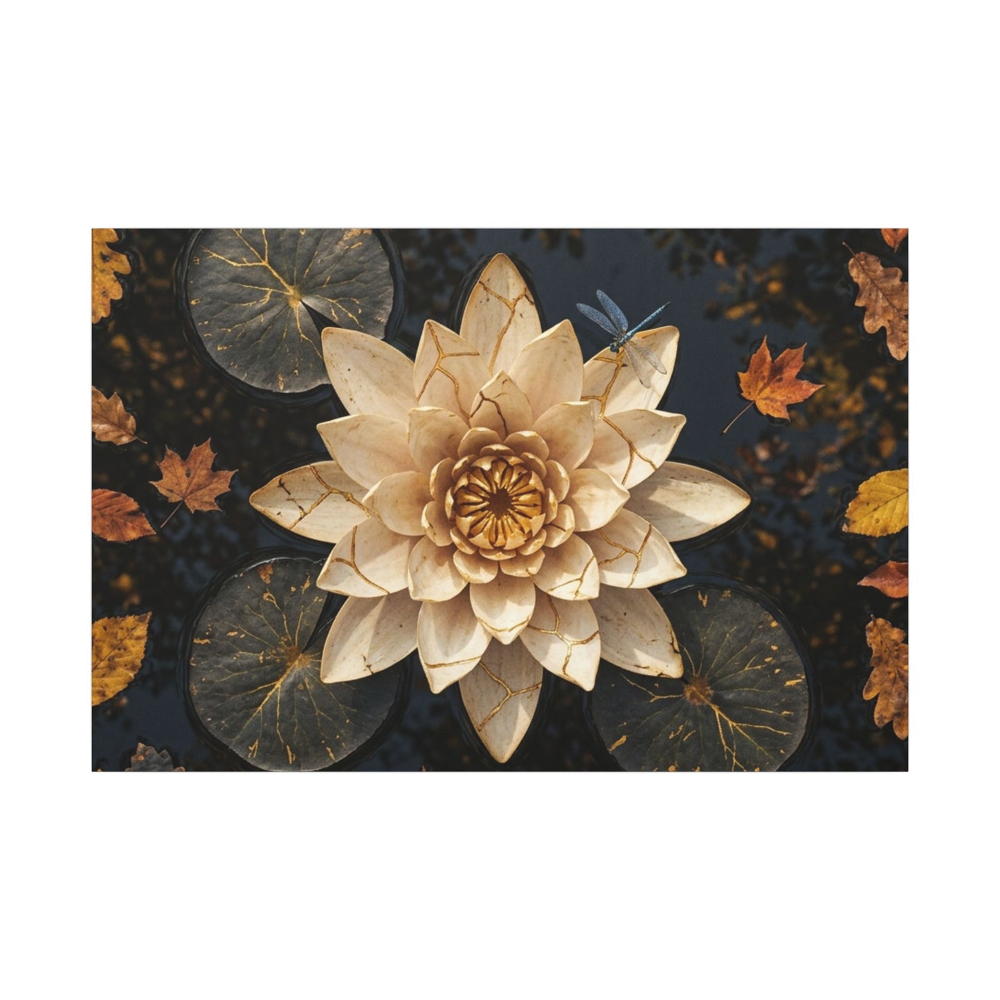 Kintsugi Lotus Flower in Dappled | Gold Repair Canvas Art Art Print