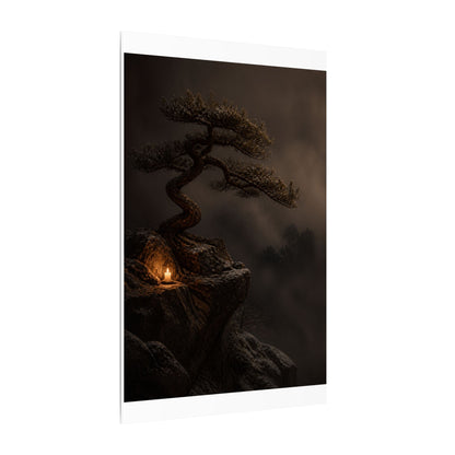 Pine Tree Shadow Zen Canvas Art | Luxurious Dark Japandi Art