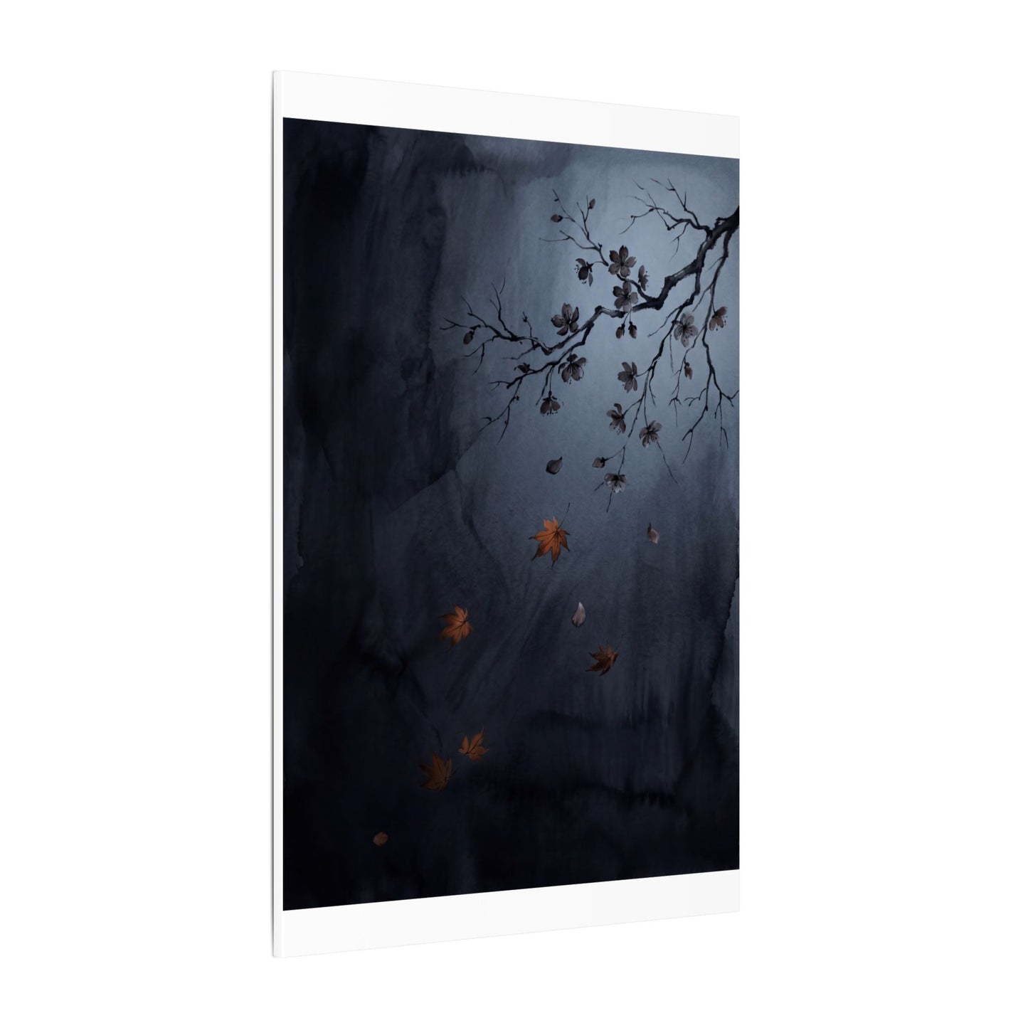 Autumn Cherry Blossom Charcoal Ink Canvas Art | Atmospheric Decor