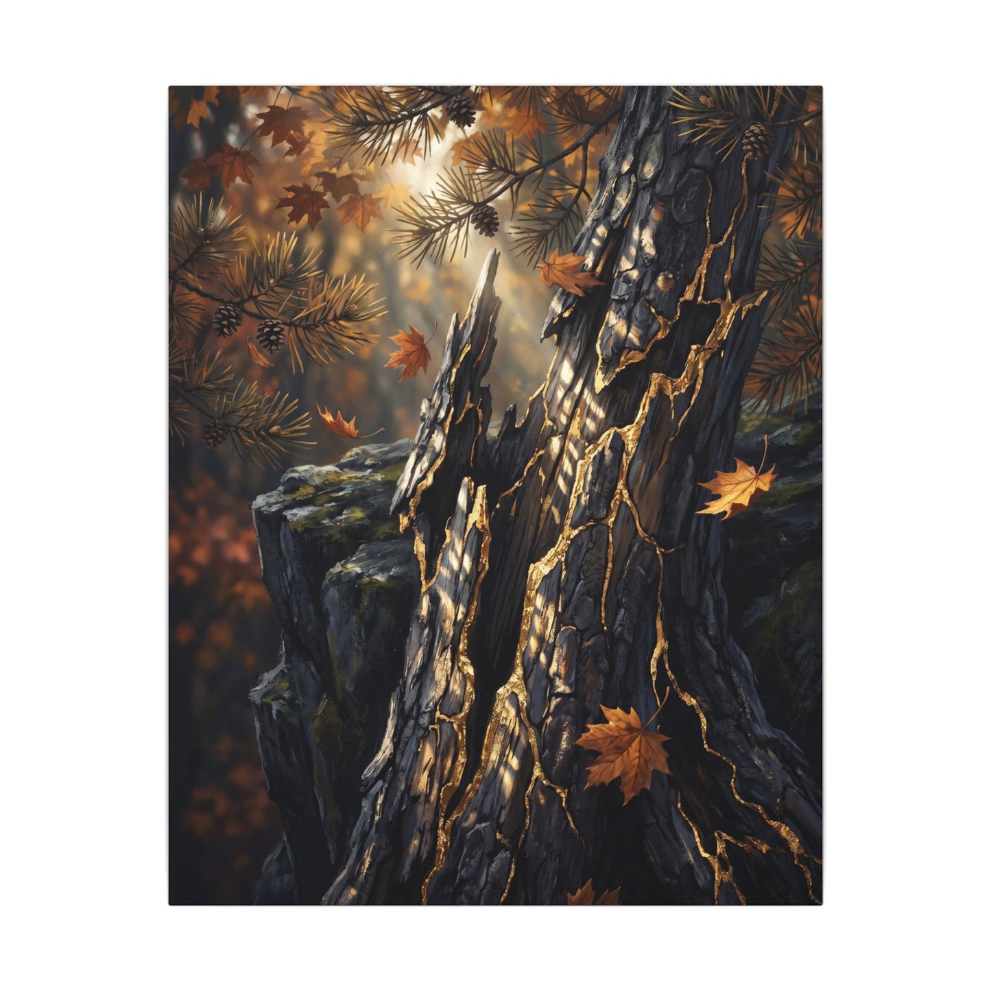 Pine Tree Autumn Canvas Art | Kintsugi Beautiful Design