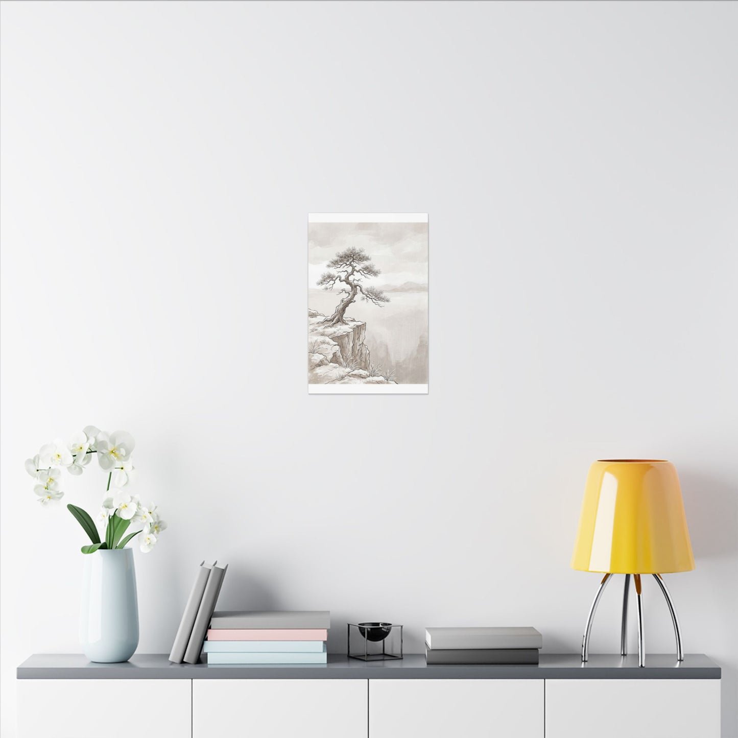 Neutral Pine Tree Canvas Art - Minimal Line Japandi