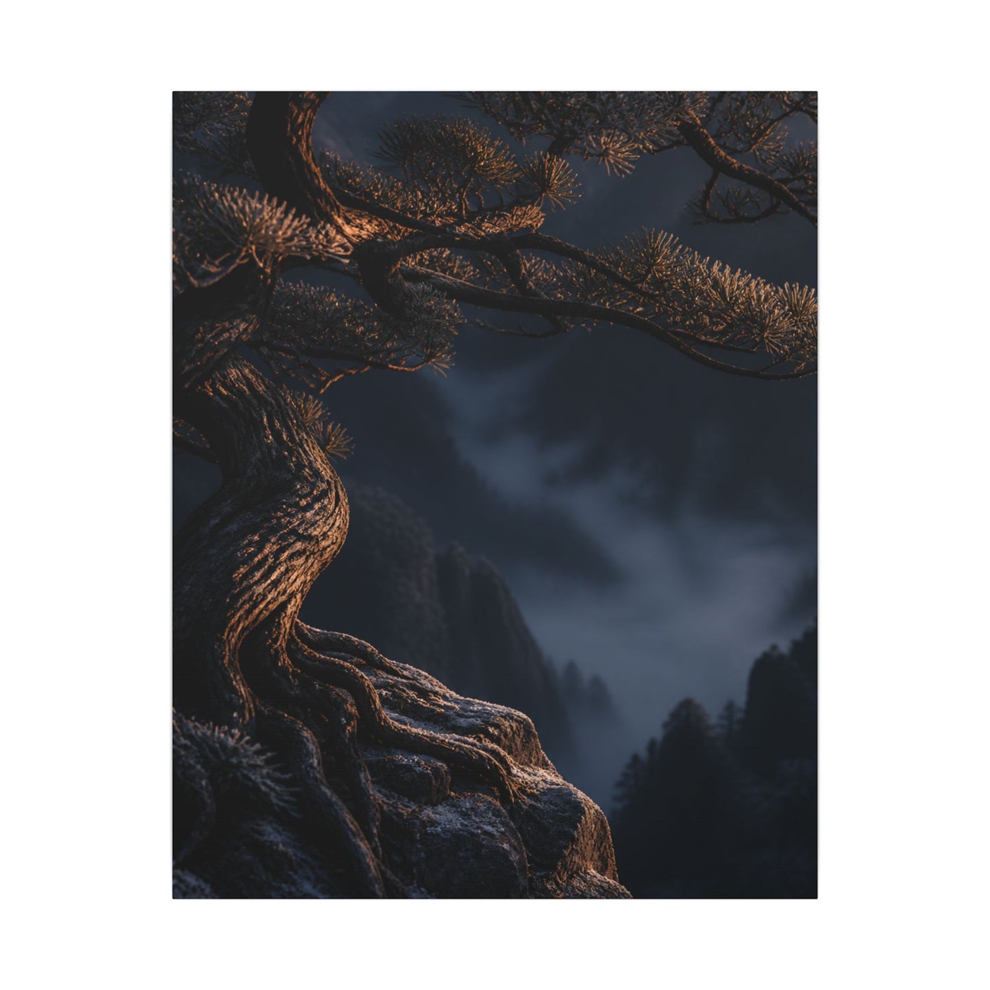 Bold Pine Tree Canvas Art - Shadow Zen Dark Japandi