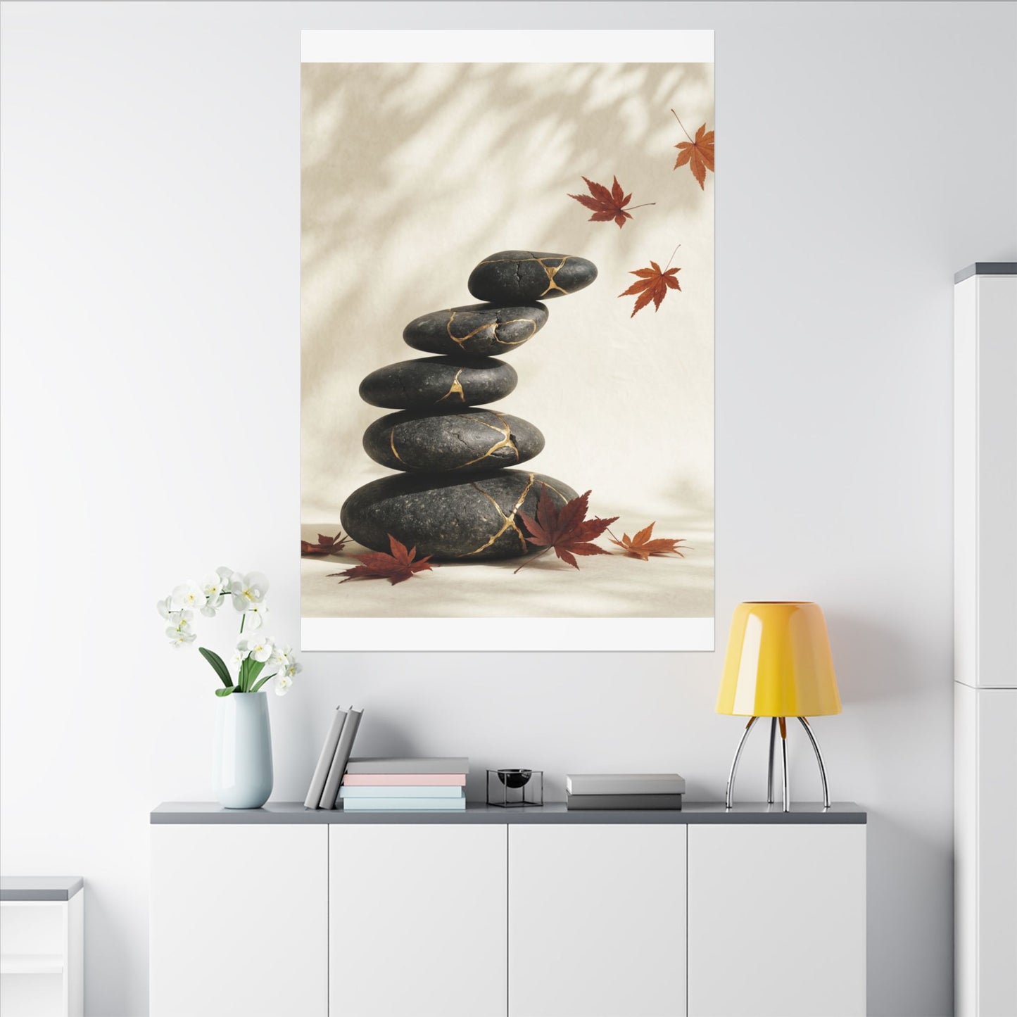 Kintsugi River Stones in Dappled | Crackle Gold Canvas Art
