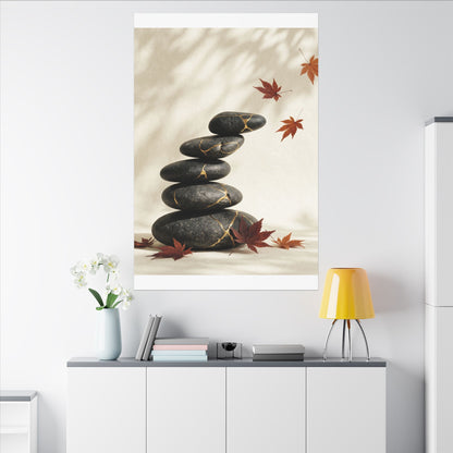Kintsugi River Stones in Dappled | Crackle Gold Canvas Art