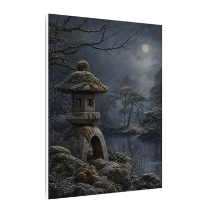 Stone Lantern Canvas Art | Winter Japandi Japanese Pattern Art