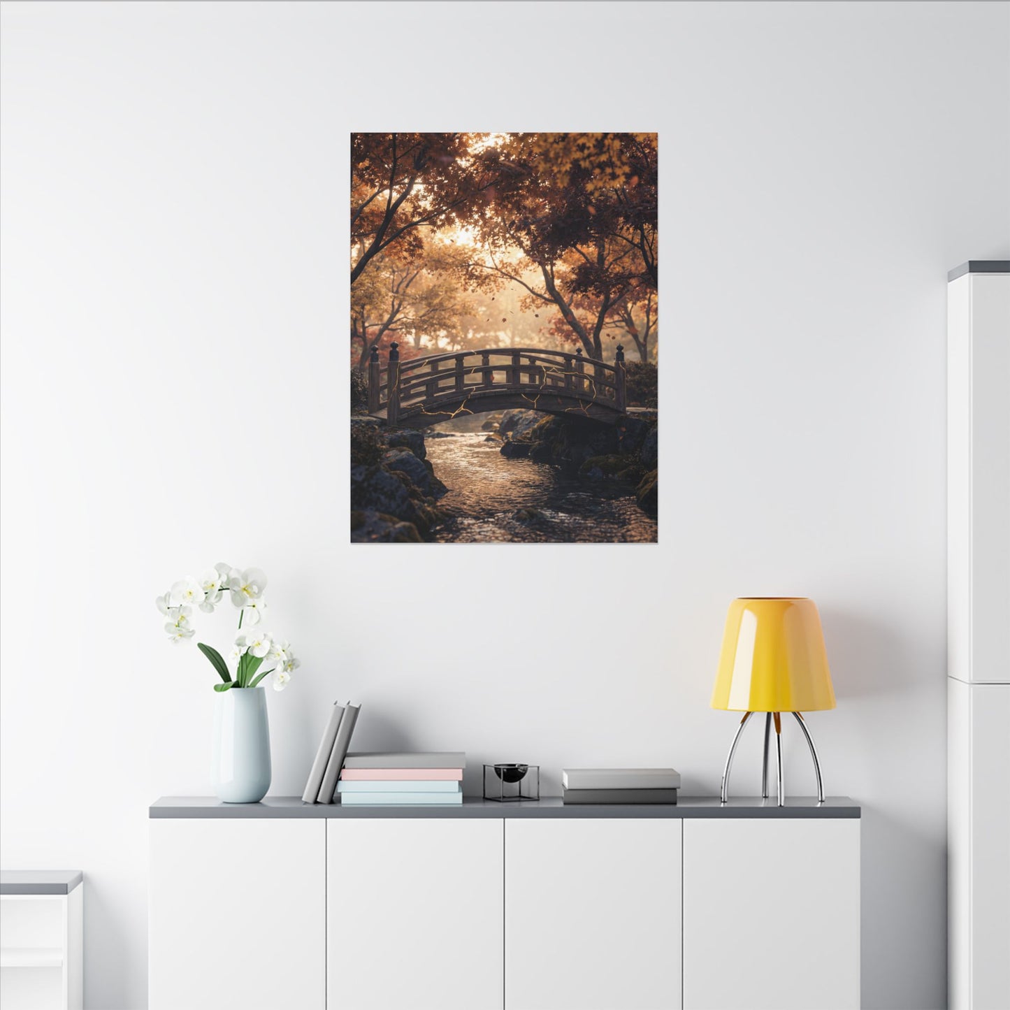 Autumn Wooden Bridge Gold Vein Canvas Art | Resilient Decor