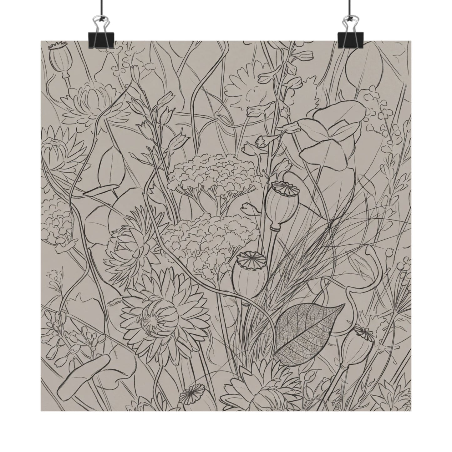 Summer Dried Flowers Minimal Line Wall Art Print | Cozy Decor