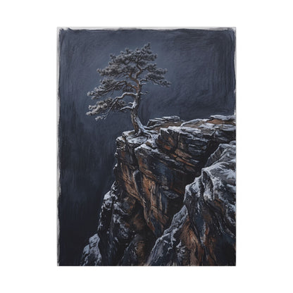 Dark Japandi Pine Tree in Dawn | Dark Texture Canvas Art