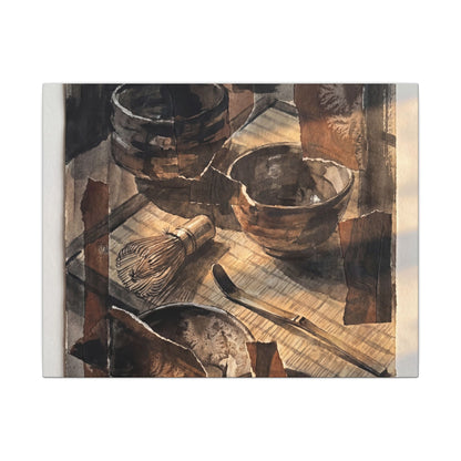 Tea Ceremony Charcoal Ink Canvas Art | Luxurious Dark Japandi Art