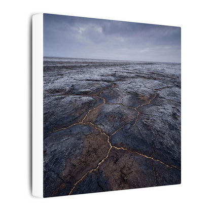 Dark Japandi Cracked Earth in Overcast | Dark Texture Canvas Art