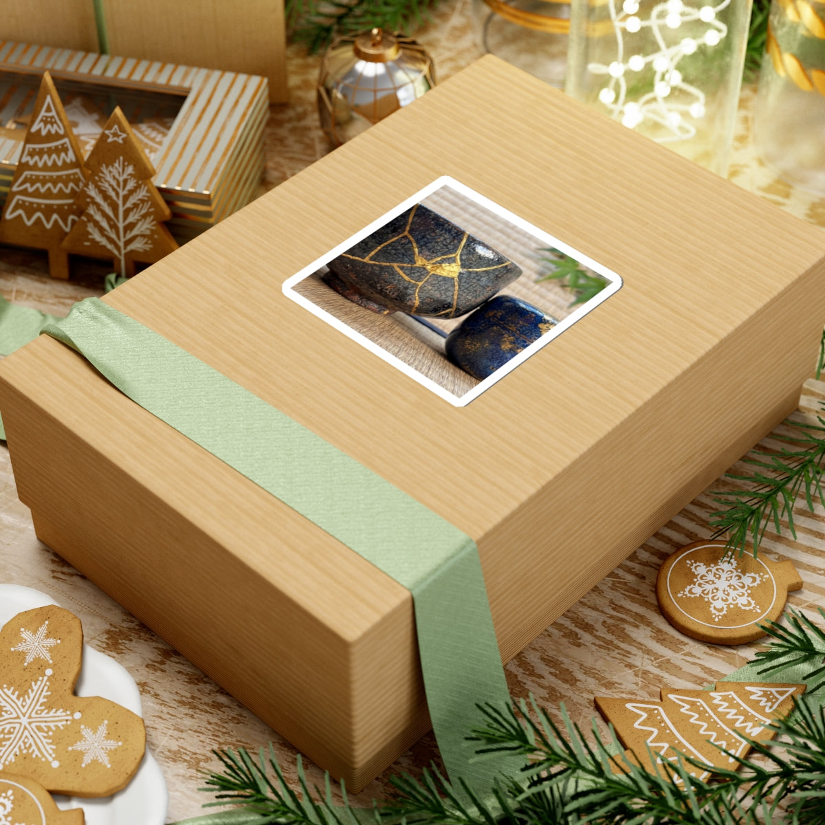 Kintsugi Tea Ceremony in Dawn | Crackle Gold Sticker