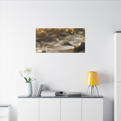 Neutral Ceramic Bowl Canvas Art - Japanese Pattern Japandi