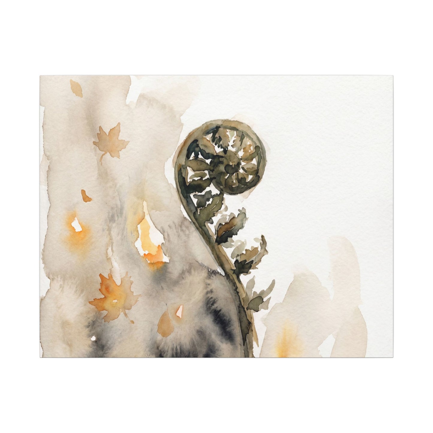 Fern Unfurling Watercolor Canvas Art | Earthy Japandi Art