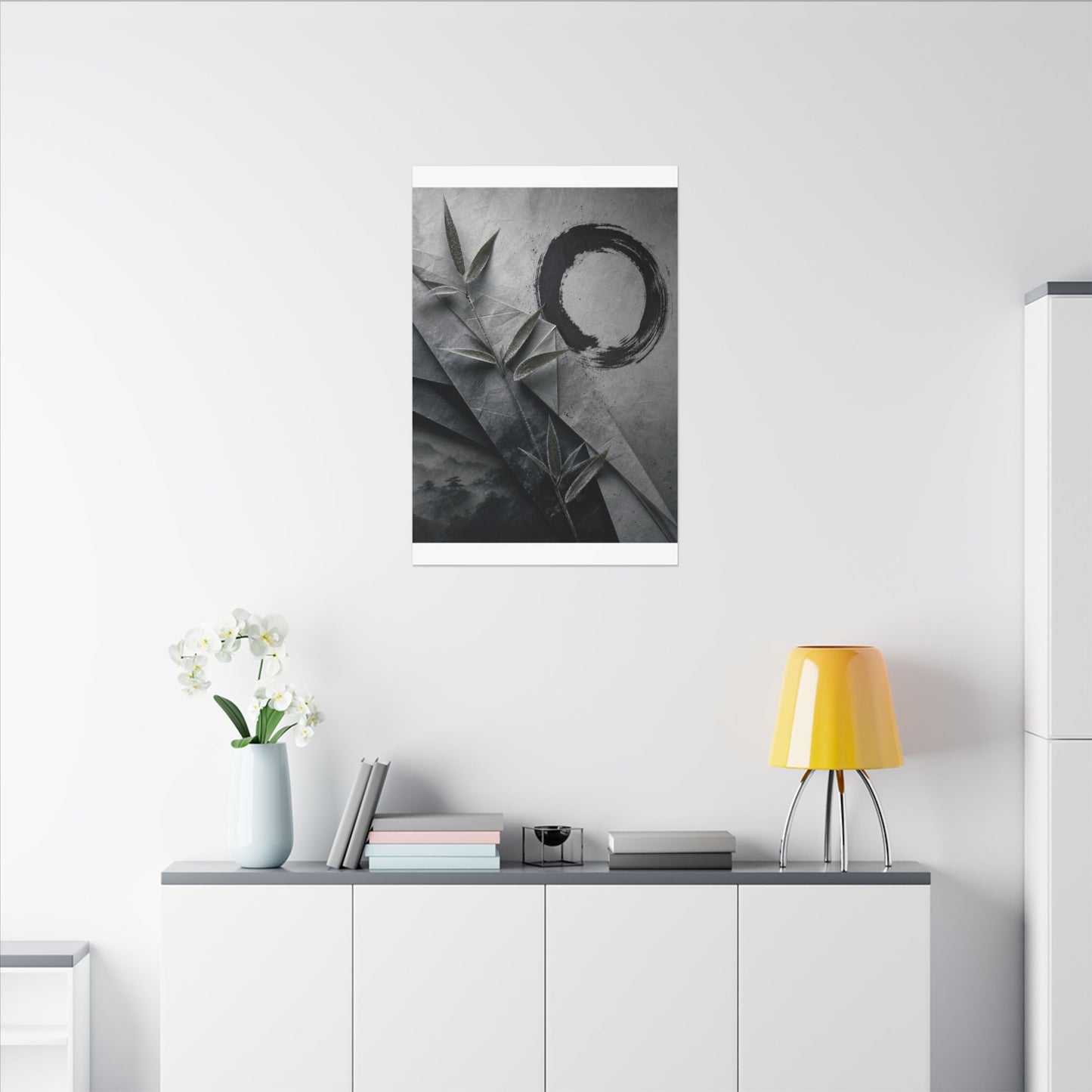 Winter Paper Fold Enso Canvas Art | Serene Decor