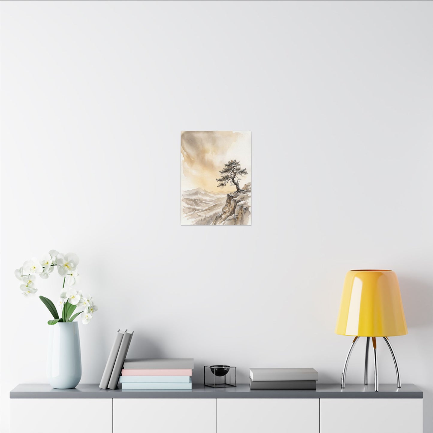 Pine Tree Canvas Art | Winter Japandi Watercolor Art